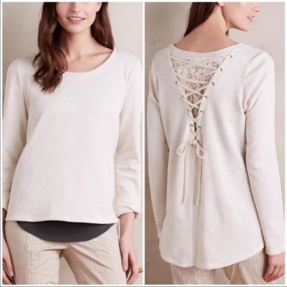 Anthropologie Everleigh Lace Up Sweatshirt